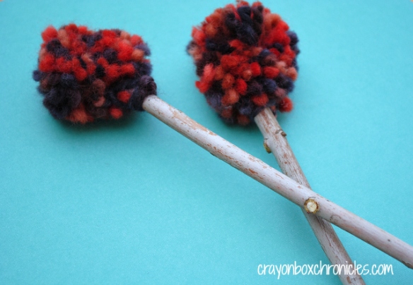 DIY Yam Pom Pom Drumsticks for Painting by Crayon Box Chronicles 