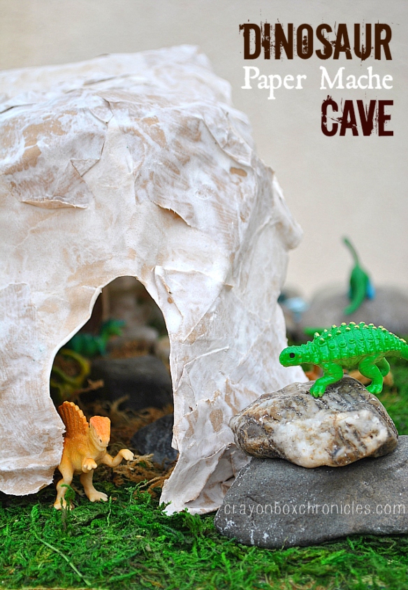 Dinosaur Paper Mache Cave Small World Play by Crayon Box Chronicles 