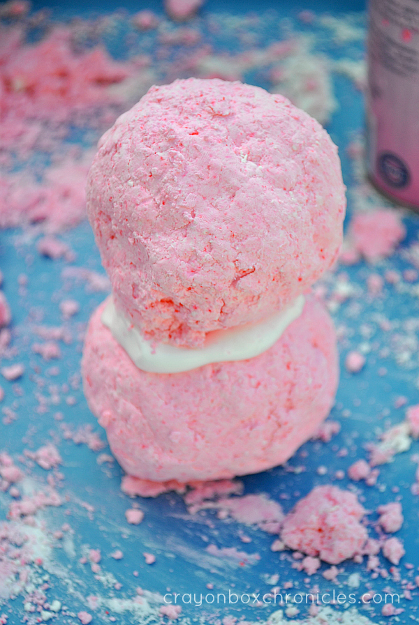 Rolling raspberry foam dough balls for bunny body 